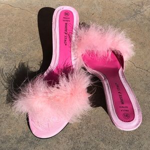 Pink Fur trim kitten heel Barbie Mule Fembot shoe White Stag Paula 9.5